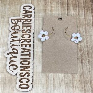 CarriesCreationsCo White Floral Hoop Earrings with Pink Speckles